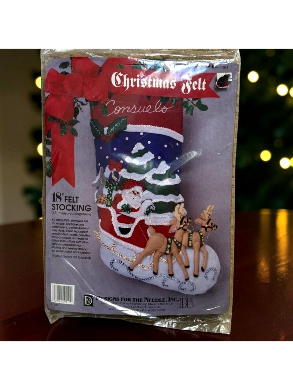 Vtg 1993 Designs for the Needle Santa Sleigh 18" Felt Stocking Craft Kit Sealed